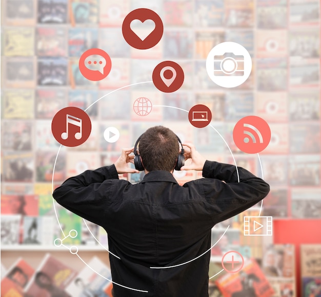 Man listening to music on earphones