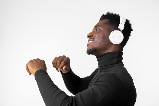 Man listening to music on headphones