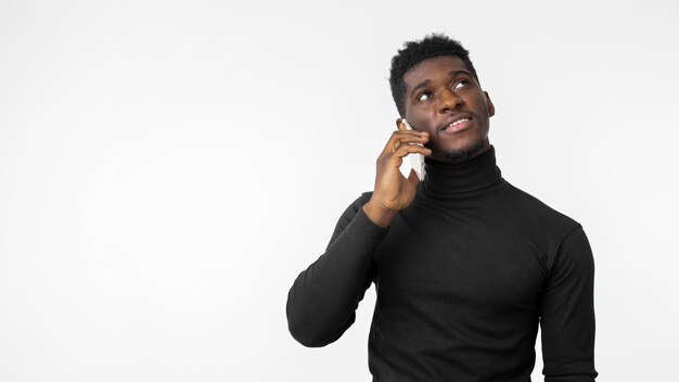 Man listening to music on wireless headphones