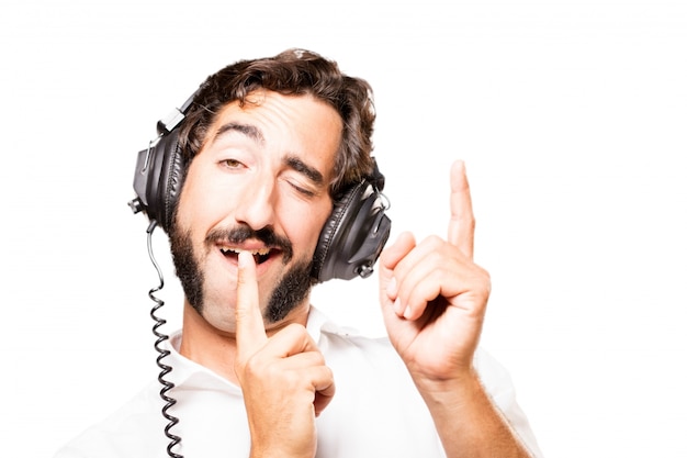 Man listening to music with headphones black