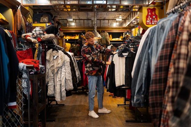 Man looking at clothes full shot