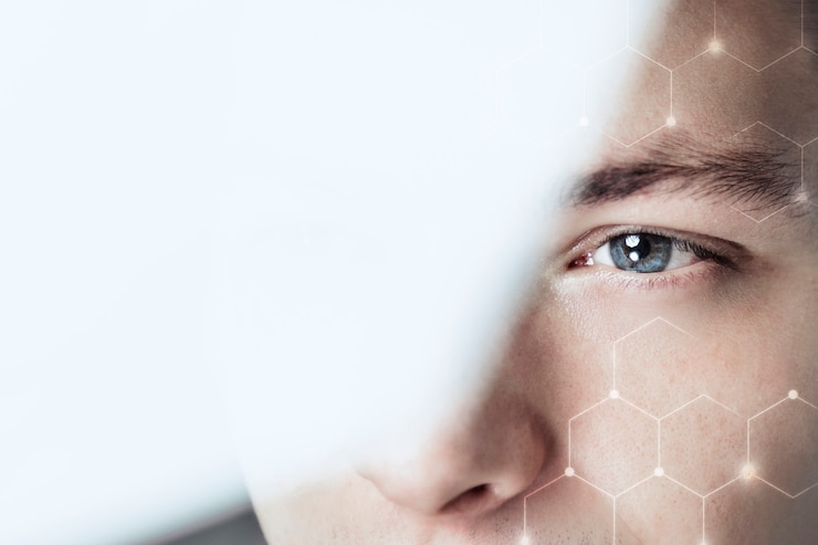 Free Photo man looking through glass business vision blockchain technology digital remix