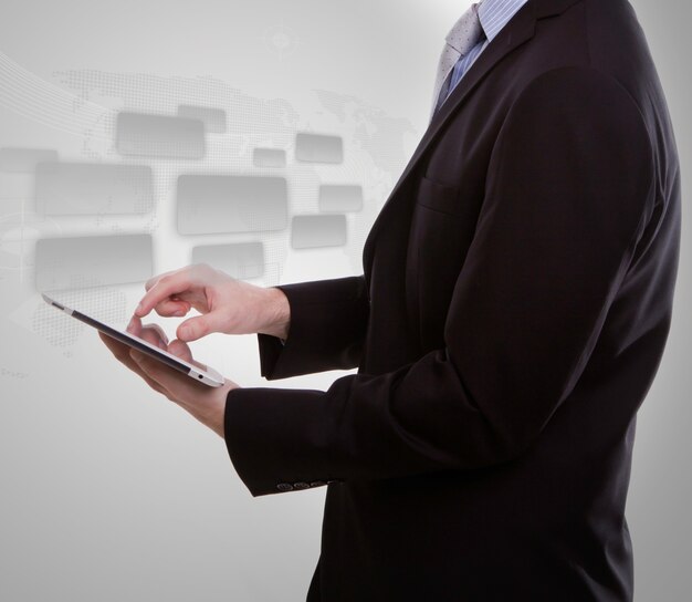 Man manipulating a tablet