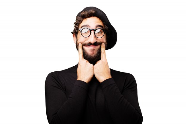 Man marking his smile with his fingers