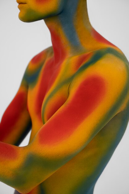 Man model posing with colorful body painting