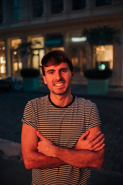 Man outdoors smile at camera