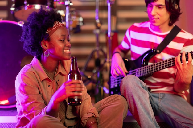 Man playing the electric guitar at a live concert