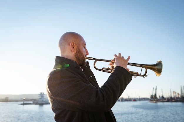 Man playing trumpet international jazz day