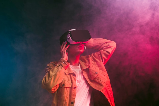 Man playing virtual reality game