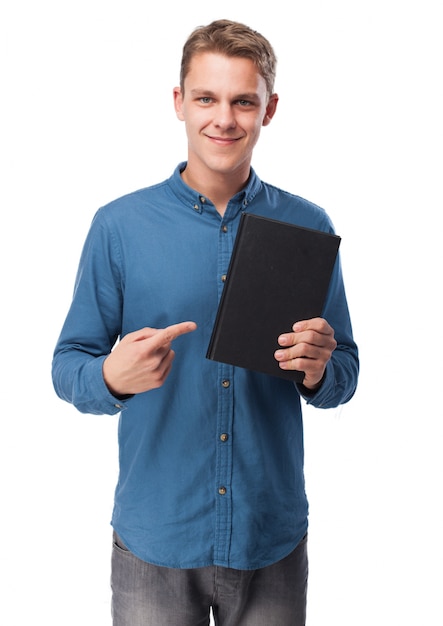 Man pointing at a book