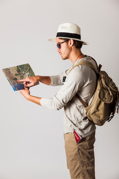 Man pointing at map