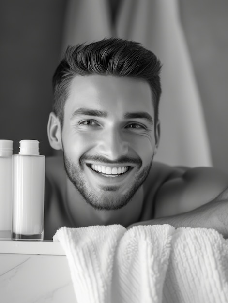 Man portrait skincare routine