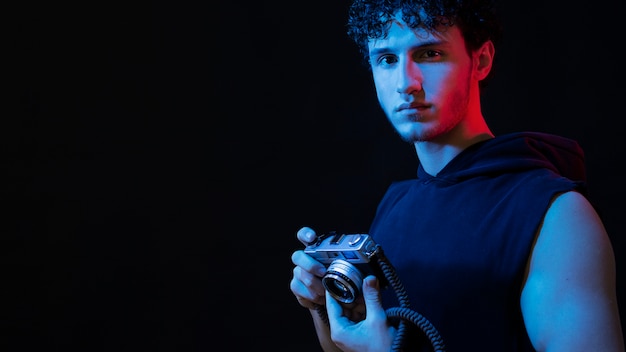 Man portrait with blue lights visual effects