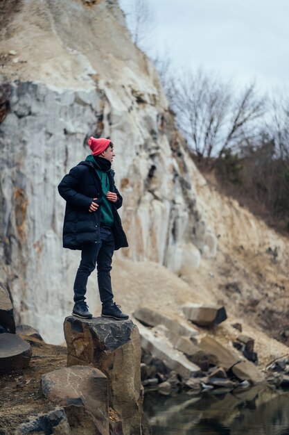 Man poses in the quarry