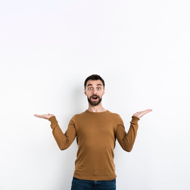 Man posing while surprised