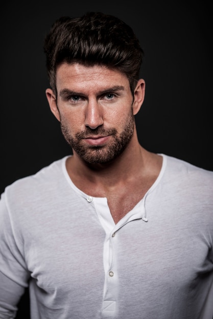 man posing with white t-shirt