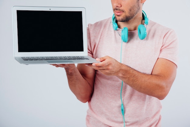 Man presenting laptop