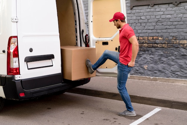 Man pushing packages