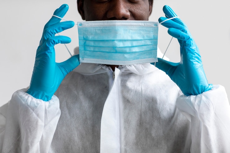 Free Photo man putting on protective equipment