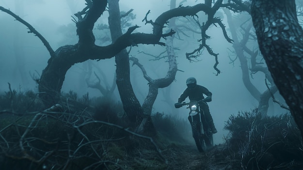 Foto gratuita uomo che gareggia su una moto di terra in un ambiente immaginario