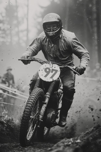 Free photo man racing dirt bike
