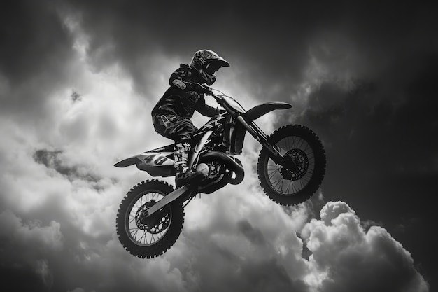 Free photo man racing dirt bike