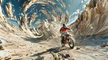 Foto gratuita uomo che corre e guida una moto su terra
