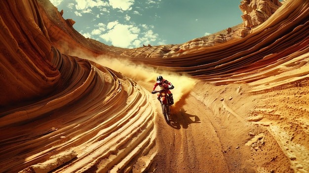 Man racing and riding dirt bike