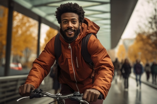 Free photo man riding his bicycle outdoors in the city