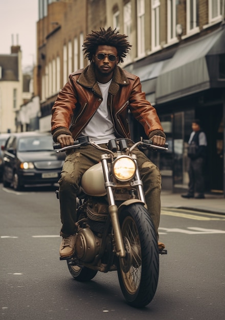 Foto gratuita uomo che guida una potente motocicletta