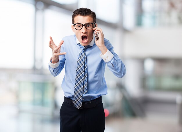 Man screaming for mobile