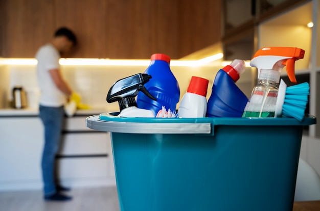 Man servant doing chores around the house