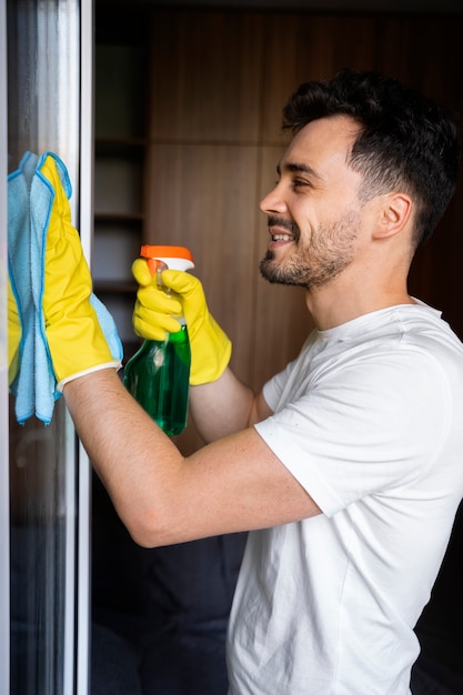 Man servant doing chores around the house