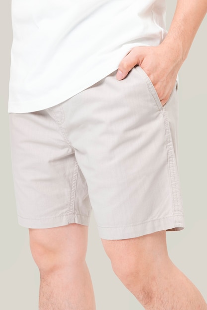 Man in shorts summer fashion photoshoot close up