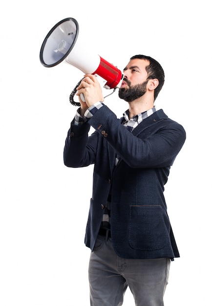 Free photo man shouting by megaphone