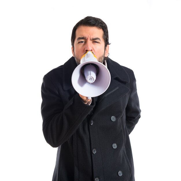 Man shouting by megaphone