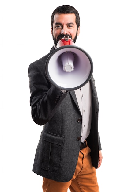 Man shouting by megaphone