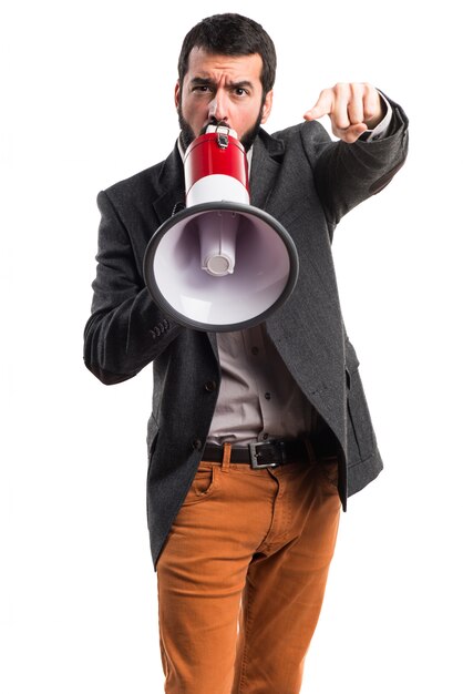 Man shouting by megaphone