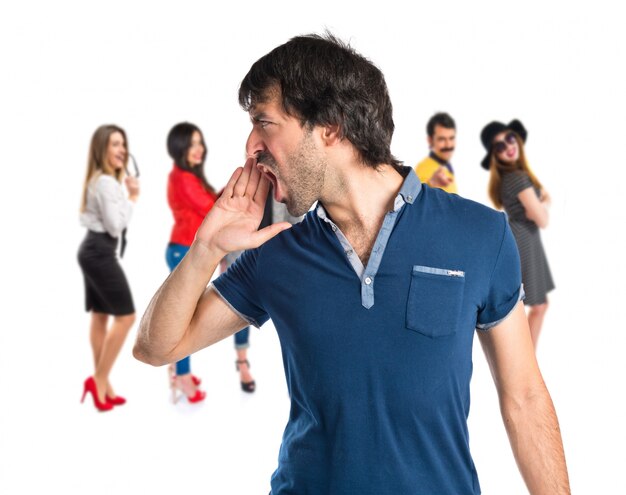 Man shouting over isolated white background