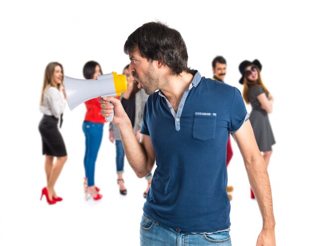 Man shouting over isolated white background