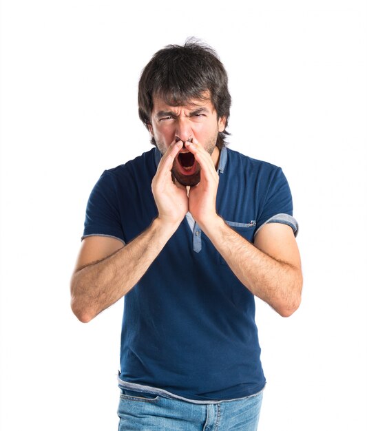 Man shouting over isolated white background