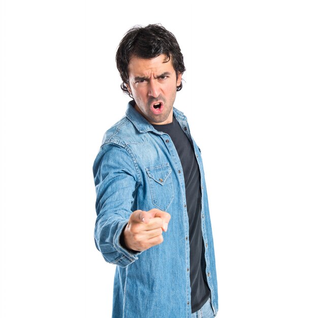 Man shouting over isolated white background