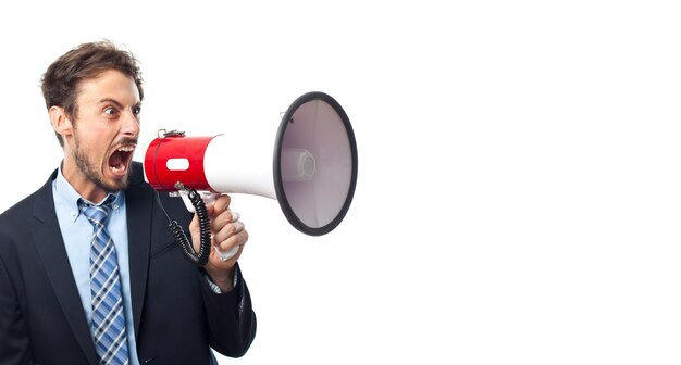 Man shouting through a megaphone