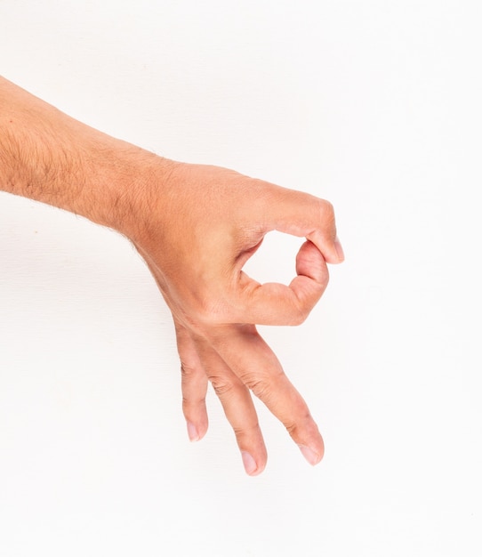 Man showing all ok hand sign, gesture. top view.