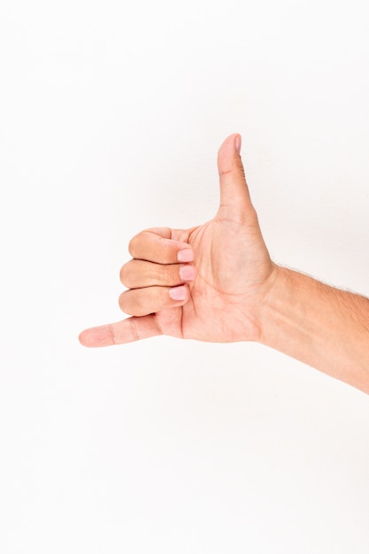 man showing call me shaka hand sign gesture.