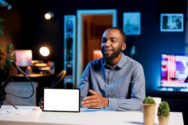 Man shows how to fix mockup tablet