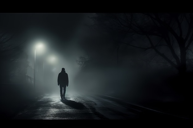 Бесплатное фото Силуэт человека на пустой дороге
