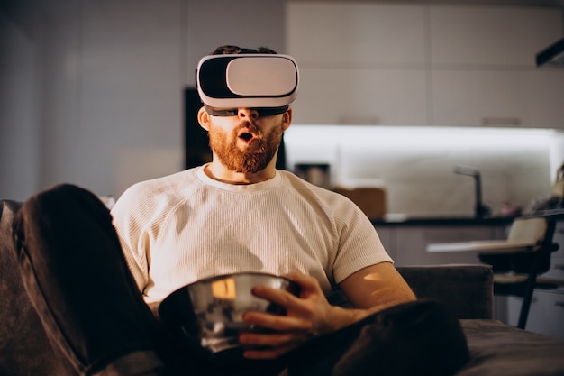 Man sitting at home and using vr