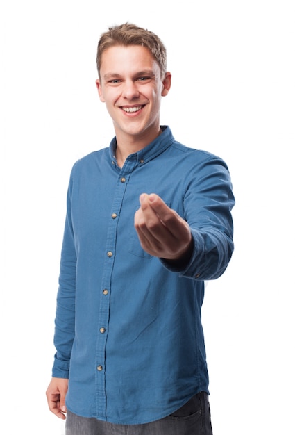 Man smiling with his hand in front of him