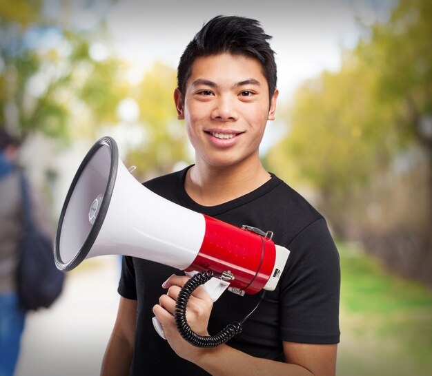 Man smiling with a megaphone